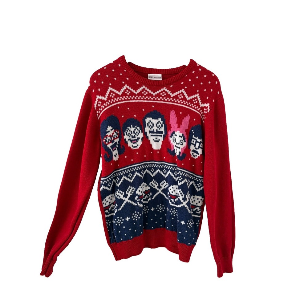 Bobs Burgers Holiday Sweater Mens L Red Fair Isle Belcher Kids Ripple Junction